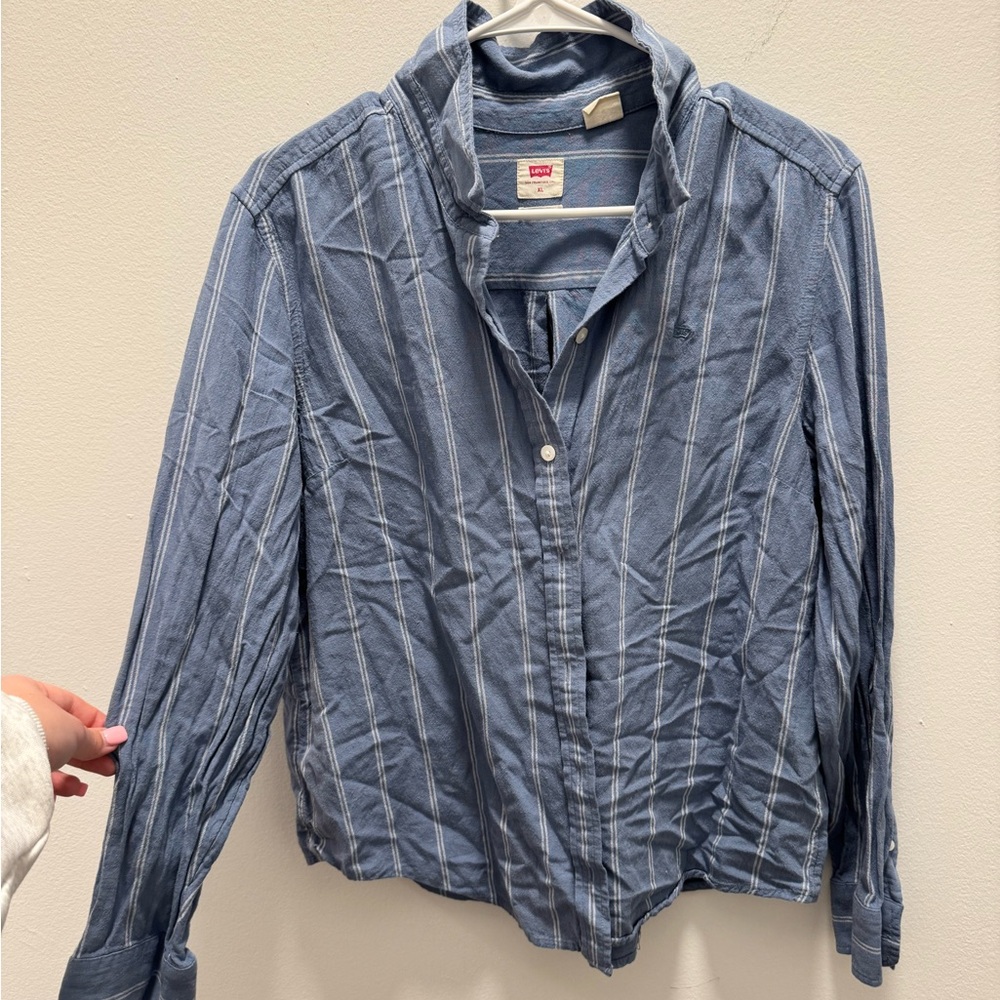 Levi's Blue Chambray Shirt with Red Logo Patch